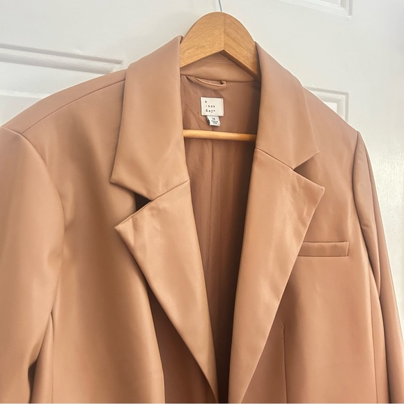 A New Day Faux Leather Tan Blazer Button Jacket - Picture 5 of 12